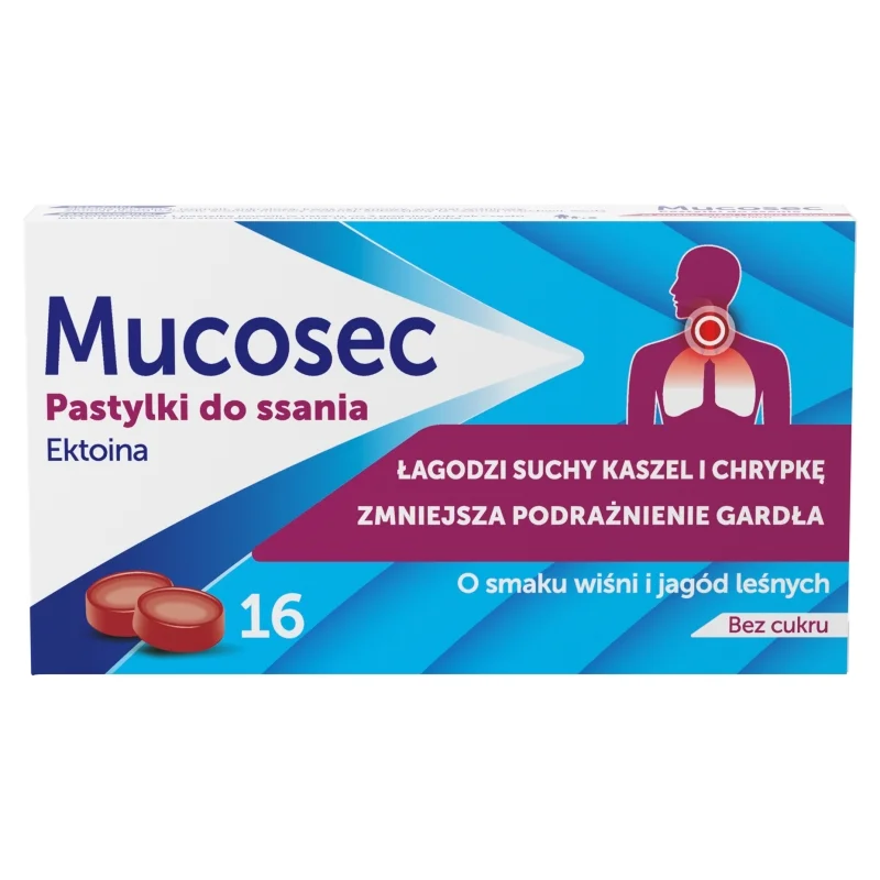 Mucosec pastylki do ssania, wiśnia i jagody leśne, 16 szt.