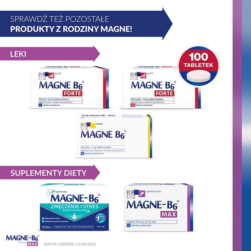Magne B6 Max, tabletki ze składnikami redukującymi uczucie zmęczenia, 50 szt.