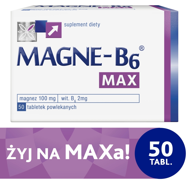 Magne B6 Max, tabletki ze składnikami redukującymi uczucie zmęczenia, 50 szt.