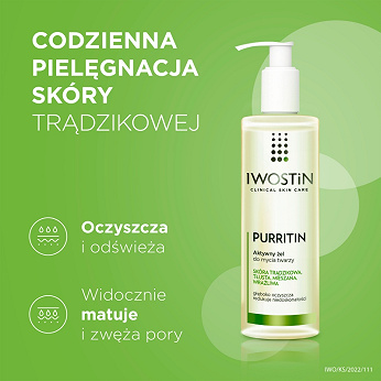 Iwostin Purritin, aktywny żel do mycia twarzy, 150 ml