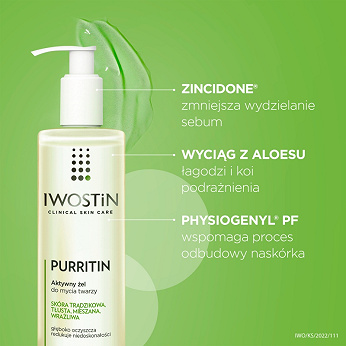 Iwostin Purritin, aktywny żel do mycia twarzy, 150 ml