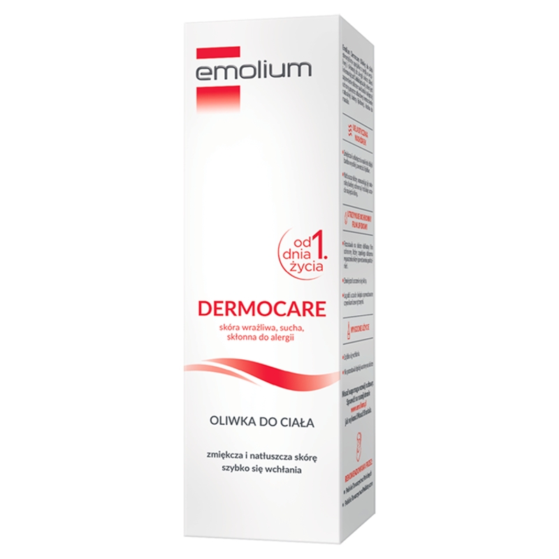 Emolium Dermocare, oliwka do ciała dla wrażliwej, suchej i skłonnej do alergii skóry, 175 ml