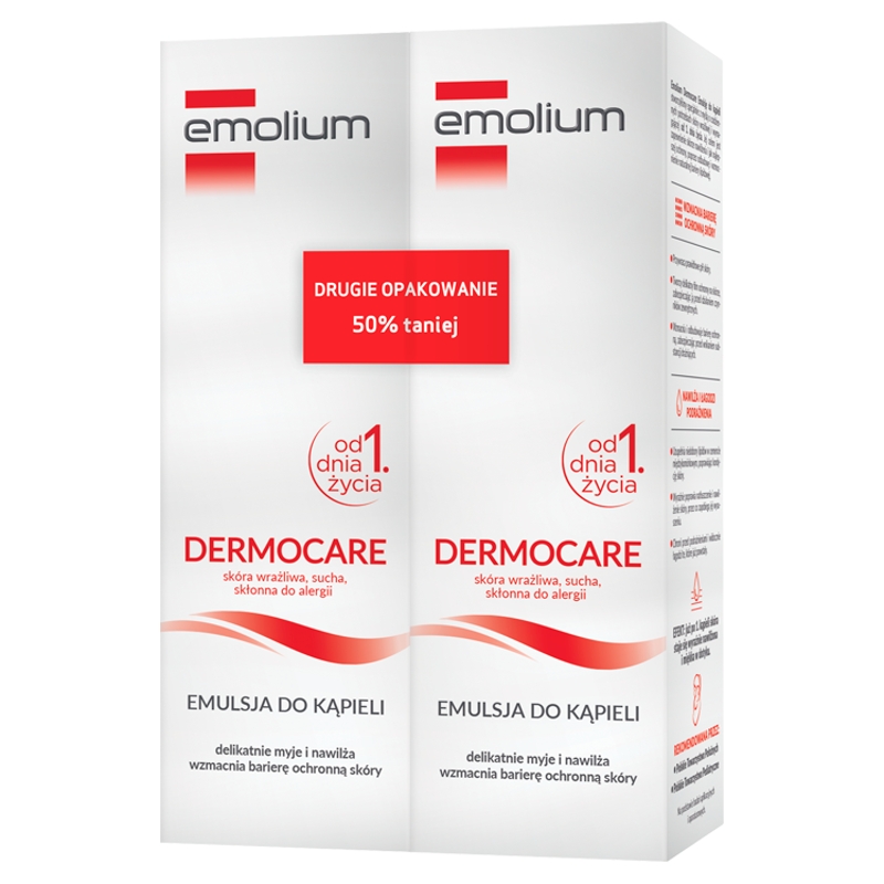Emolium Dermocare Emulsja do kąpieli, do skóry suchej, wrażliwej i skłonnej do alergii, 2 x 400 ml