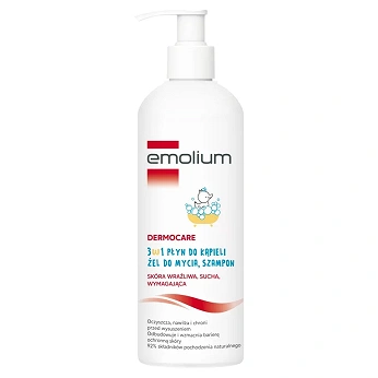 Emolium Dermocare, 3w1 płyn do kąpieli, żel do mycia, szampon dla dzieci, 400 ml