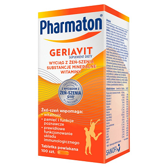 Pharmaton Geriavit, tabletki z wyciągiem z żeń-szenia wspierającymwitalność i pamięć, 100 szt.