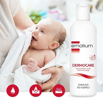 Emolium Dermocare, emulsja do kąpieli do skóry wrażliwej, suchej, skłonnej do alergii, 200 ml