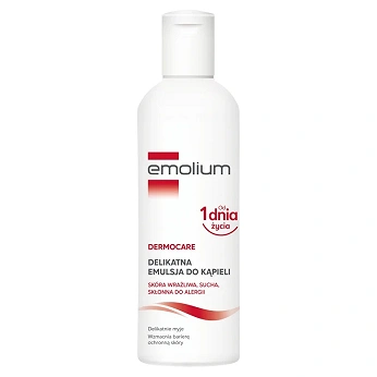 Emolium Dermocare, emulsja do kąpieli do skóry wrażliwej, suchej, skłonnej do alergii, 200 ml