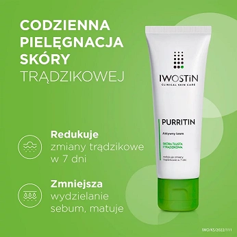 Iwostin Purritin, krem aktywny na dzień eliminujący niedoskonałości, 40 ml
