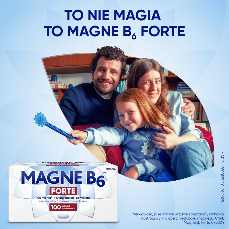 Magne B6 Forte, tabletki uzupełniające niedobory magnezu i witaminy B6 w organizmie, 100 szt.