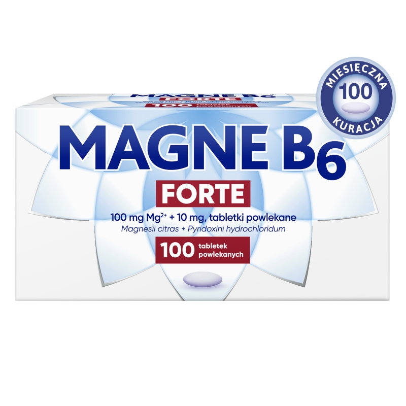 Magne B6 Forte, tabletki uzupełniające niedobory magnezu i witaminy B6 w organizmie, 100 szt.
