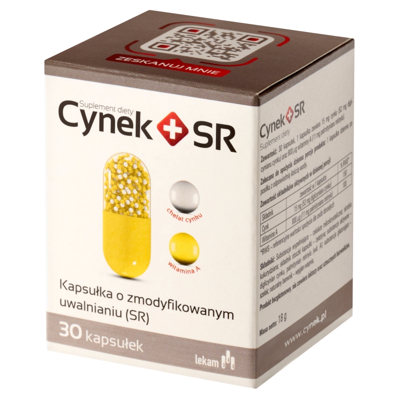 Cynek+SR, kapsułki twarde ze składnikami pomagającymi uzupełnić dietę w cynk, 30 szt.