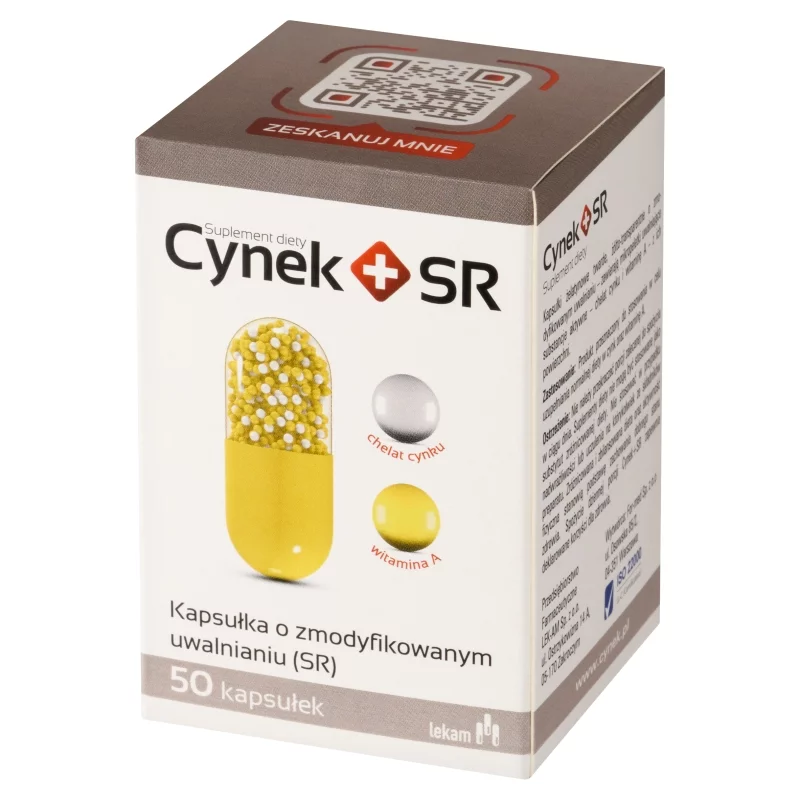 Cynek+SR, kapsułki twarde ze składnikami pomagającymi uzupełnić dietę w cynk, 50 szt.
