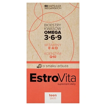 EstroVita Teen Skin Omega 3-6-9, o smaku arbuza, 60 kapsułek