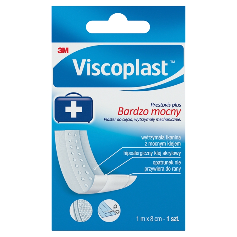 Plaster Prestovis Plus, opatrunek na tkaninie do cięcia wytrzymały nie przywierający do rany, 1 m x 8 cm, 1 szt.