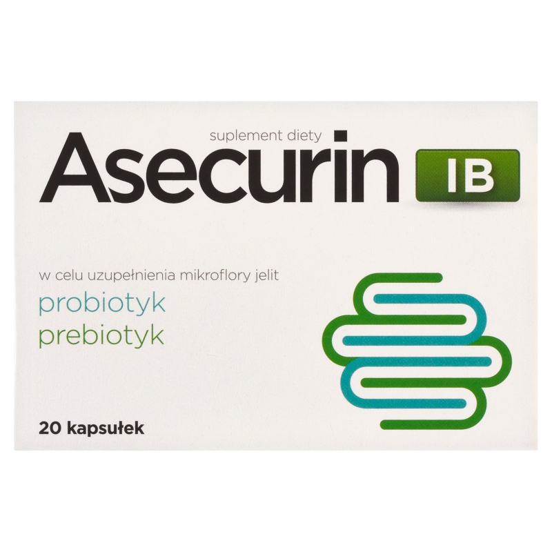 Asecurin IB kapsułki ze składnikami uzupełniającymi mikroflorę jelit, 20 szt.