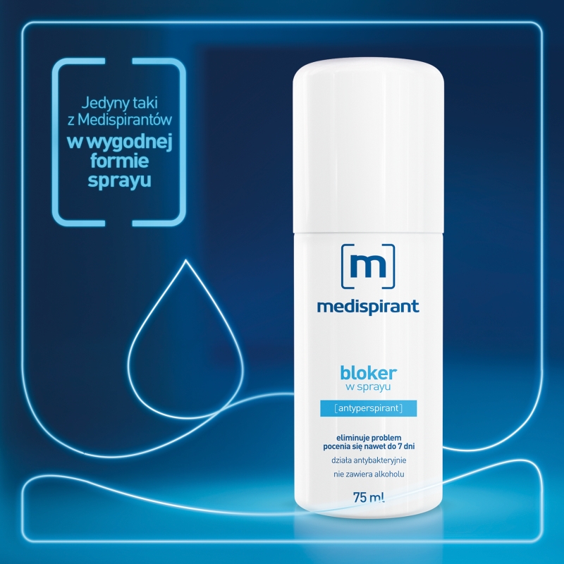 MEDISPIRANT Bloker w sprayu , eleminujący problem pocenia się, 75 ml