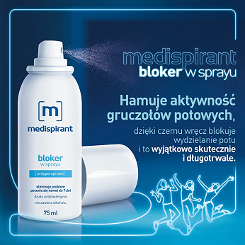 MEDISPIRANT Bloker w sprayu , eleminujący problem pocenia się, 75 ml
