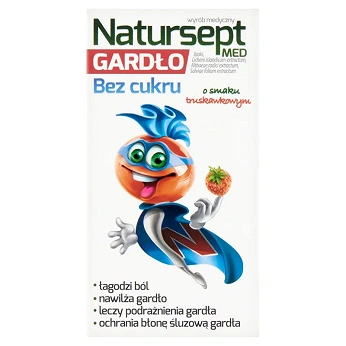 Natursept Med Gardło, lizaki na ból gardła o smaku truskawkowym bez cukru, 6 szt.