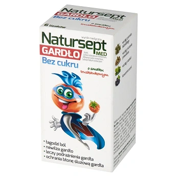 Natursept Med Gardło, lizaki na ból gardła o smaku truskawkowym bez cukru, 6 szt.
