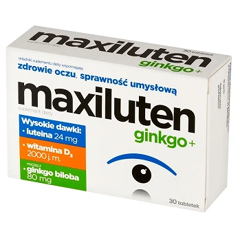 Maxiluten ginkgo+, tabletki ze składnikami wspierającymi oczyi sprawność umysłową, 30 szt.