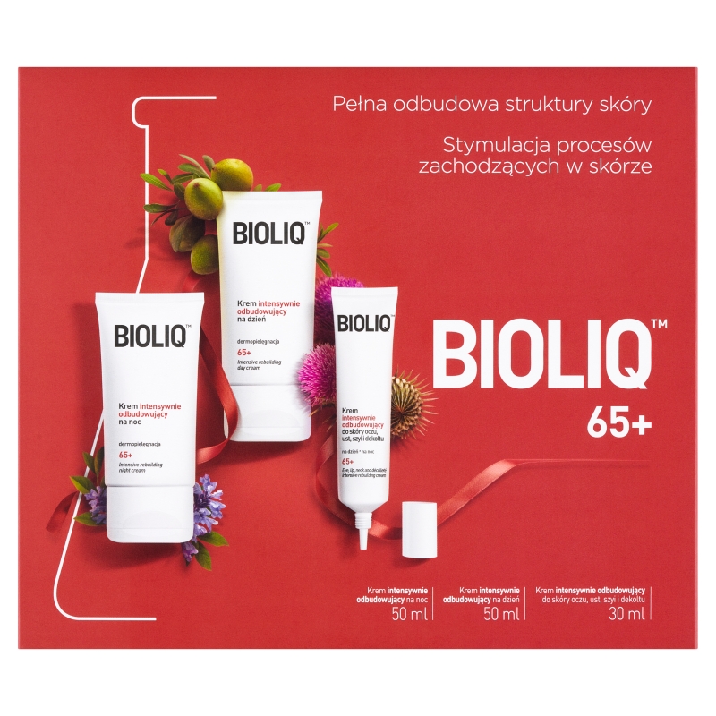 Bioliq 65+  zestaw: krem na dzień, 50 ml + krem na noc, 50 ml + krem do skóry oczu, ust, dekoltu, 30 ml