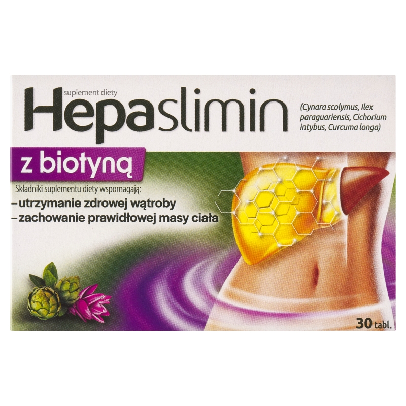 Hepaslimin z biotyną tabletki ze składnikami wspierającymi wątrobę i zachowanie prawidłowej masy ciała, 30 szt.