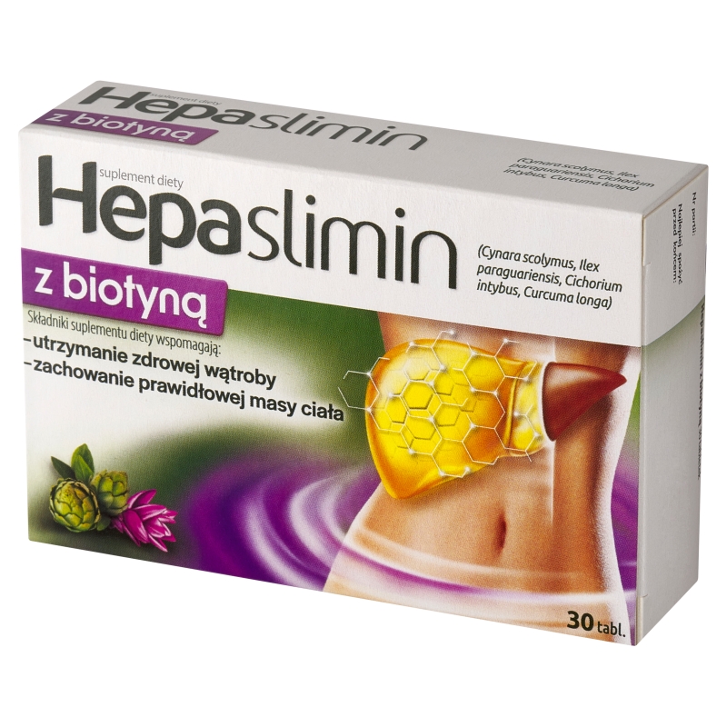 Hepaslimin z biotyną, tabletki ze składnikami wspierającymi wątrobę i zachowanie prawidłowej masy ciała, 30 szt.