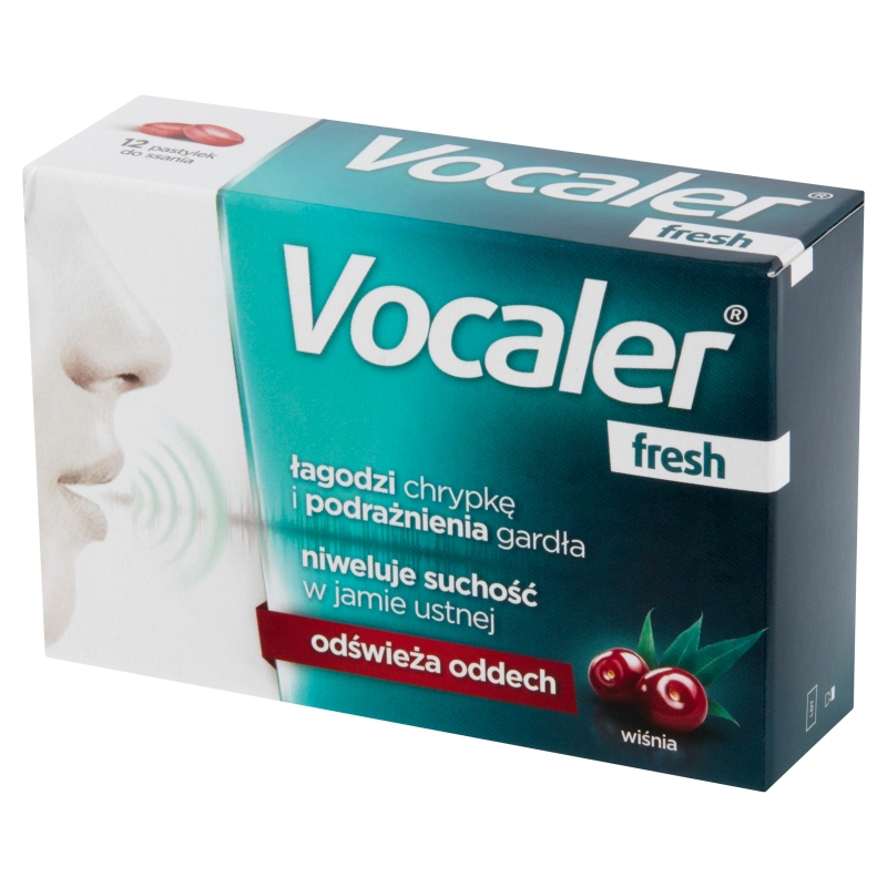 Vocaler Fresh , pastylki do ssania łagodzące chrypkę i podrażnienia gardła o smaku wiśniowym, 12 szt.