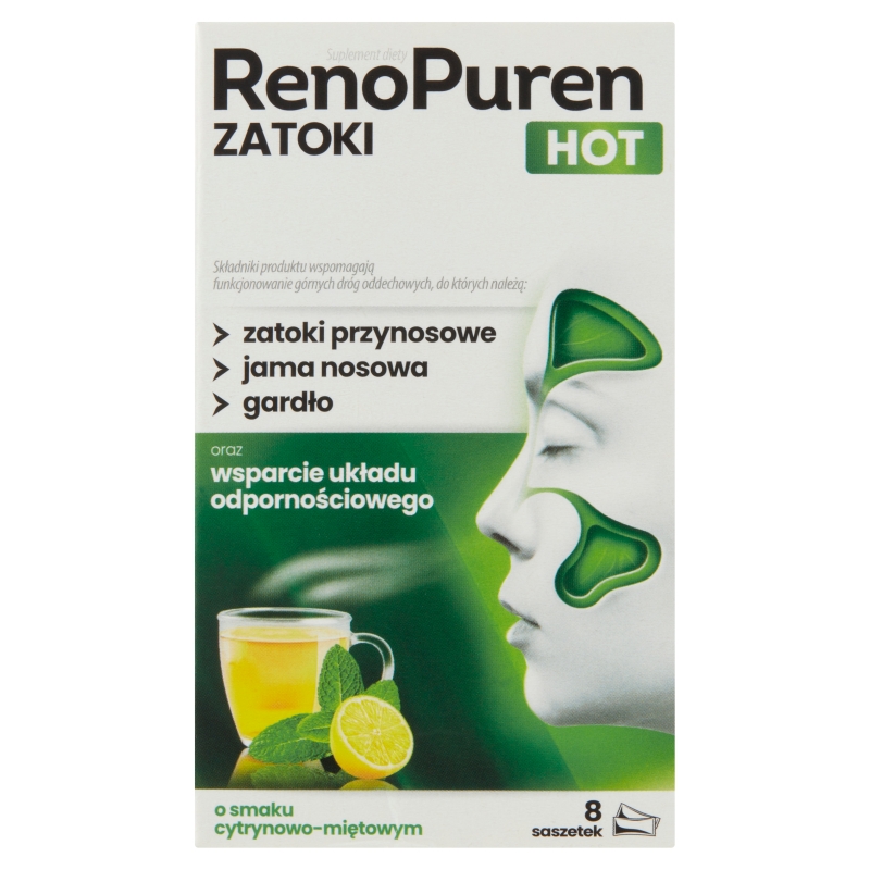 RenoPuren zatoki HOT o smaku cytrynowo-miętowym, 8 sasz.