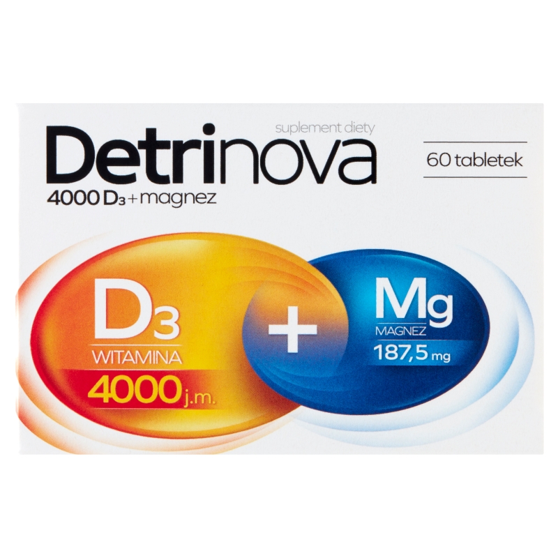 Detrinova 4000 D3 + Magnez, tabletki z witaminą D3 i magnezem, 60 szt.
