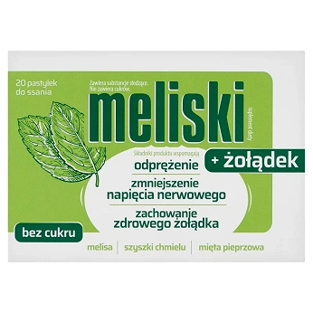 Meliski + Żołądek, pastylki do ssania ze składnikami wspomagającymi redukcje stresu i żołądek, 20 szt.