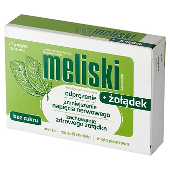 Meliski + Żołądek, pastylki do ssania ze składnikami wspomagającymi redukcje stresu i żołądek, 20 szt.
