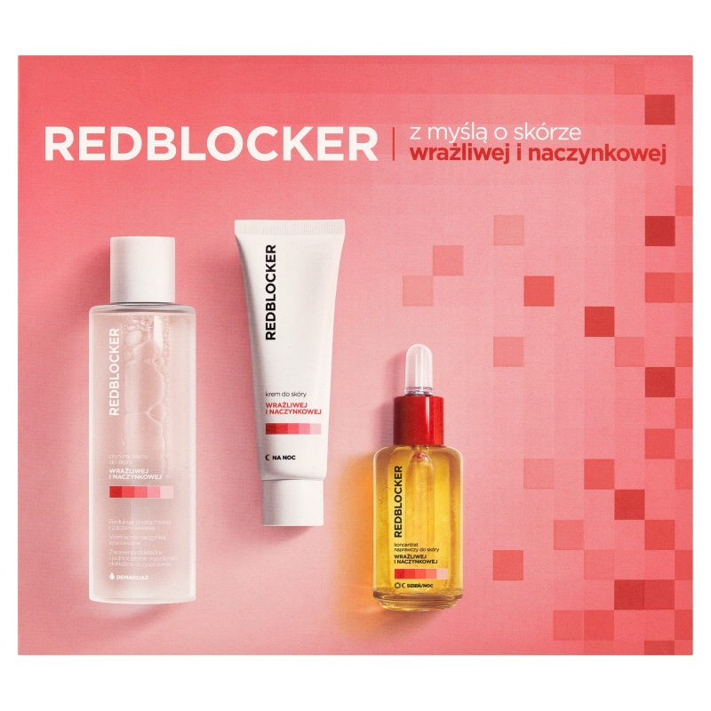 Redblocker zestaw: koncentrat naprawczy, 30 ml + krem na noc, 50 ml + płyn micelarny, 200 ml