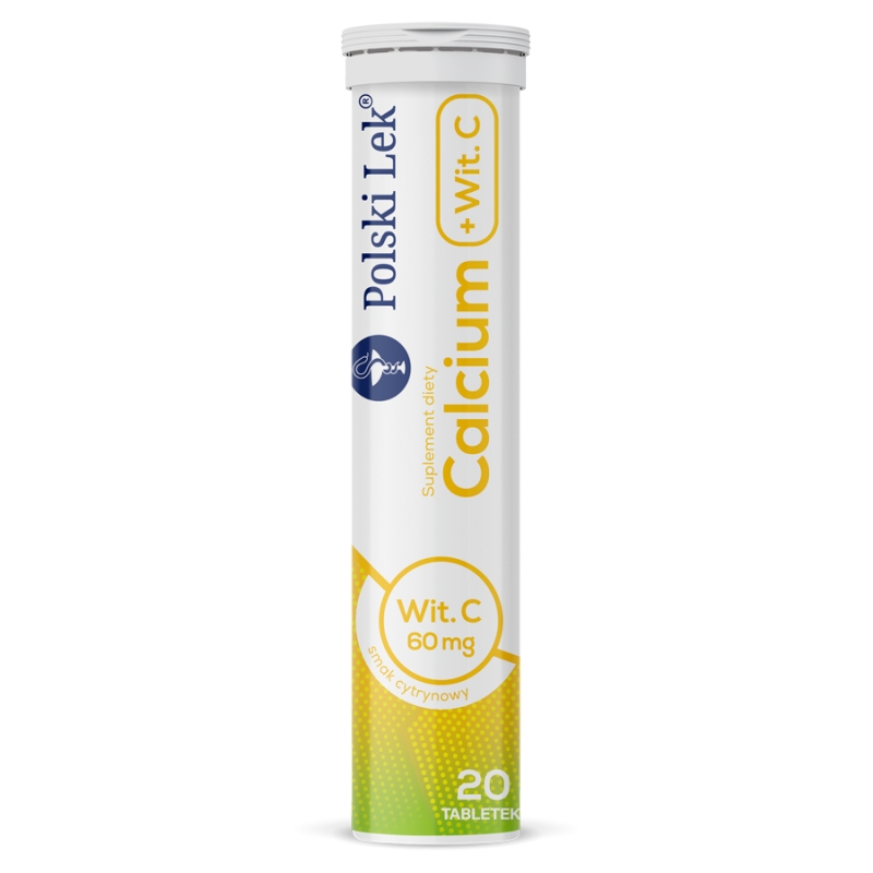 Calcium + witamina C, tabletki musujące z wapniem o smaku cytrynowym, 20 szt.