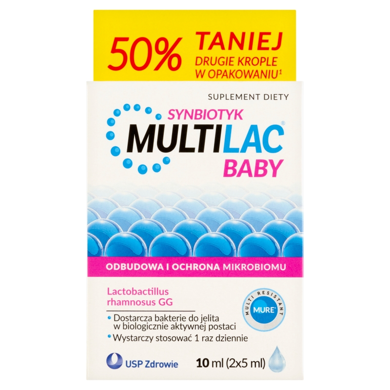 Multilac Baby, krople ze składnikami wspierającymi w trakcie i po antybiotykoterapii, 2 x 5 ml