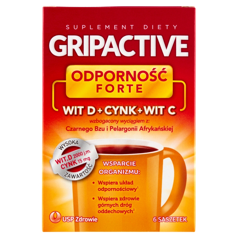 Gripactive Odporność Forte, saszetki ze składnikami wspierającymi układ odpornościowy, 6 szt.