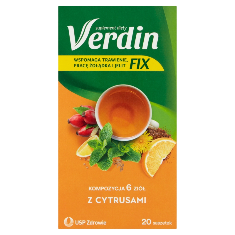 Verdin FIX z Cytrusami  zioła do zaparzania ze składnikami wspierającymi pracę jelit i żołądka, 20 szt.