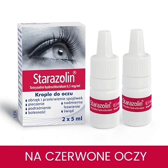 Starazolin 0,05%, krople na obrzęk i przekrwienie spojówek, pieczenie oczu, 2 butelka x 5 ml