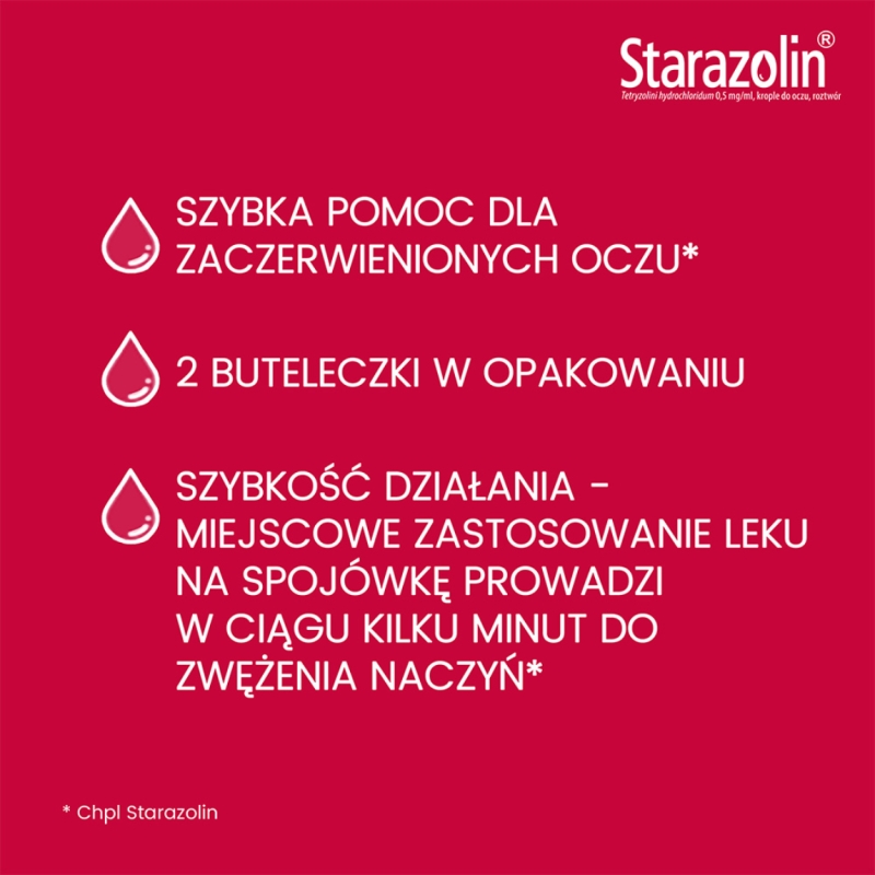 Starazolin 0,05%, krople na obrzęk i przekrwienie spojówek, pieczenie oczu, 2 butelka x 5 ml