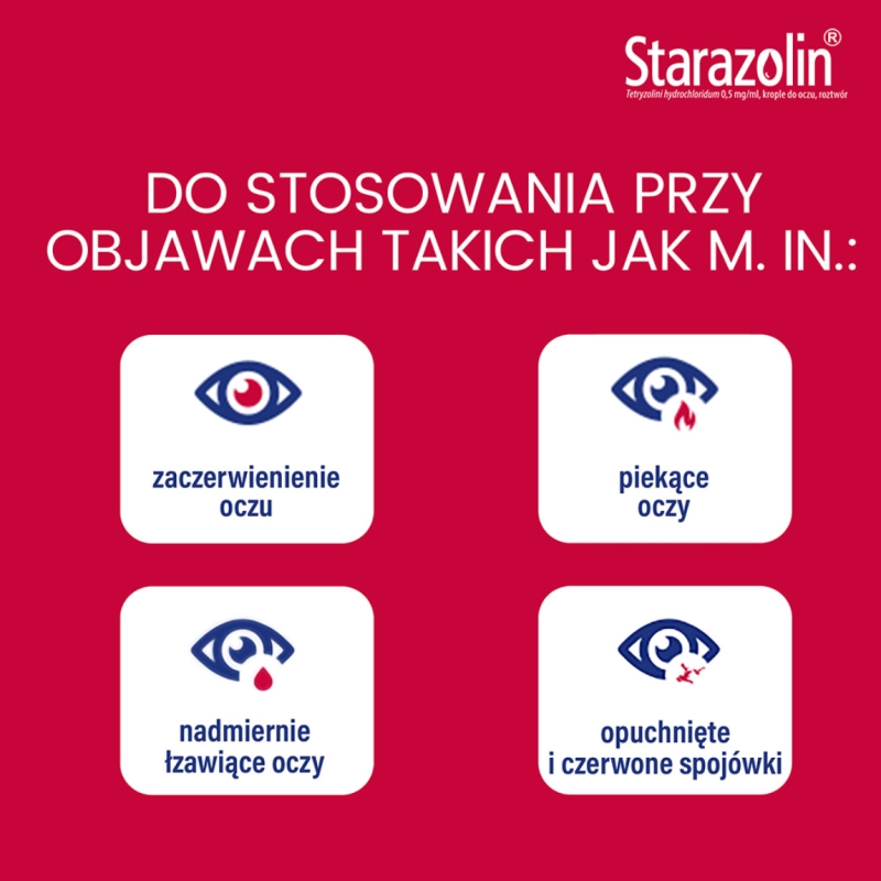 Starazolin 0,05%, krople na obrzęk i przekrwienie spojówek, pieczenie oczu, 2 butelka x 5 ml