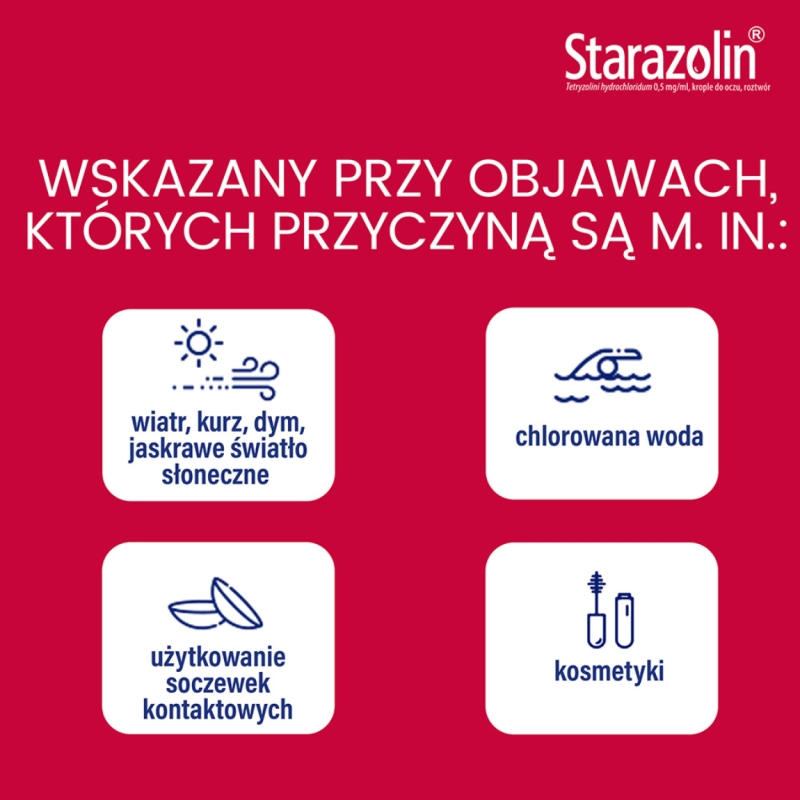Starazolin 0,05%, krople na obrzęk i przekrwienie spojówek, pieczenie oczu, 2 butelka x 5 ml