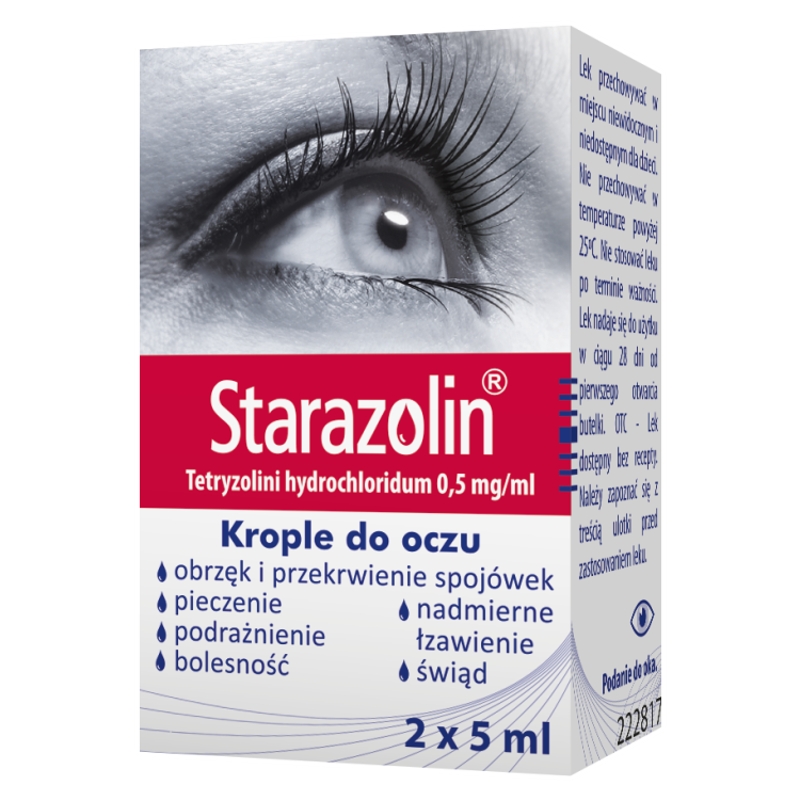 Starazolin 0,05%, krople na obrzęk i przekrwienie spojówek, pieczenie oczu, 2 butelka x 5 ml