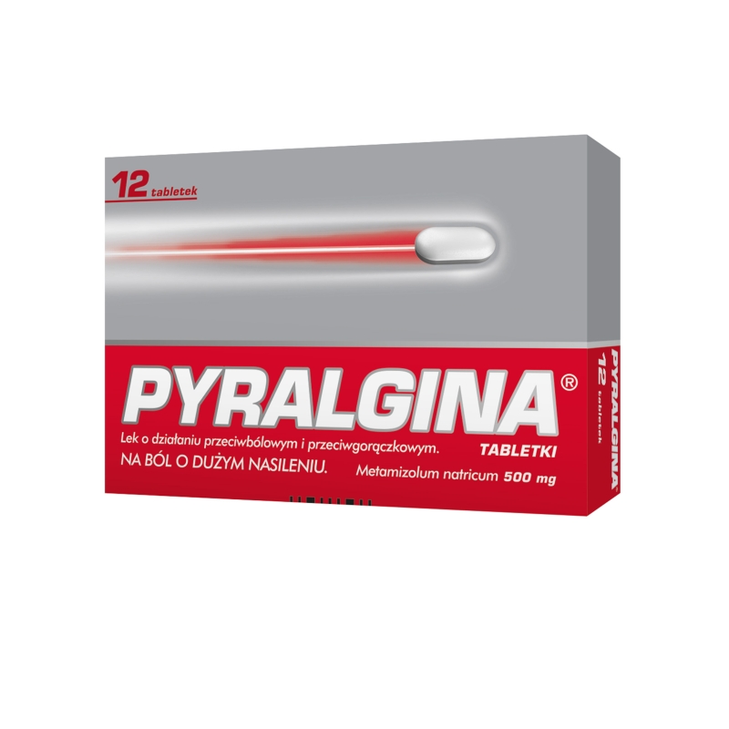 Pyralgina 500 mg, tabletki na ból o dużym nasileniu i gorączkę, 12 szt.