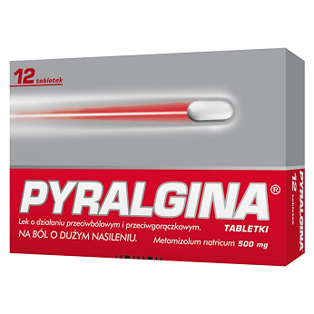 Pyralgina 500 mg, tabletki na ból o dużym nasileniu i gorączkę, 12 szt.
