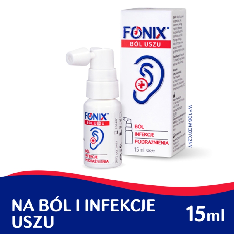 Fonix Ból Uszu, spray na podrażnienie, infekcję i ból ucha, 15 ml