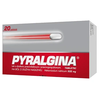 Pyralgina 500 mg, tabletki na ból o dużym nasileniu i gorączkę, 20 szt.