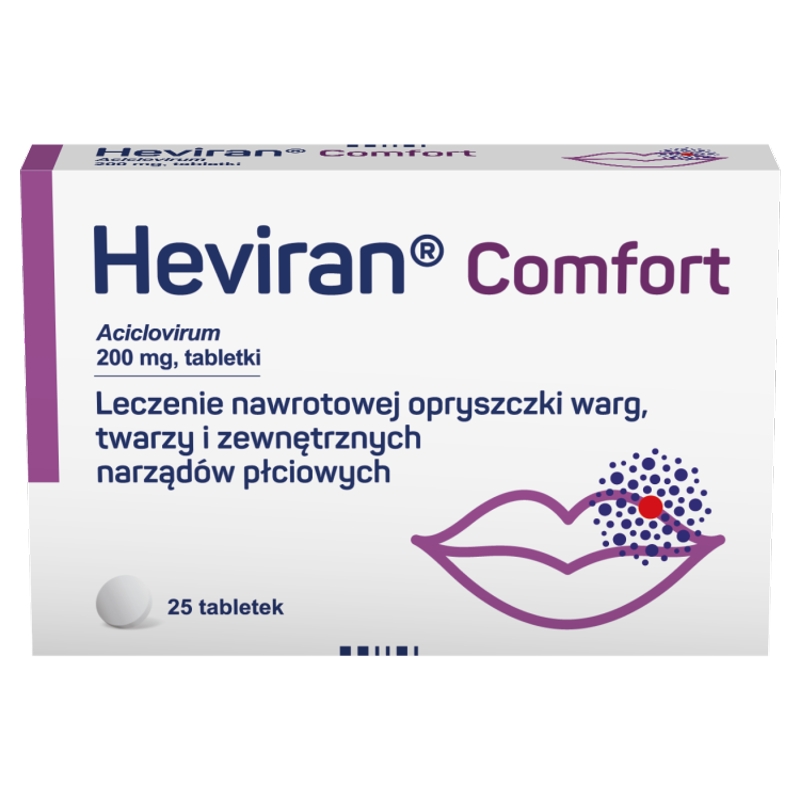 Heviran Comfort, tabletki na leczenie nawrotowej opryszczki warg i twarzy, 25 szt.