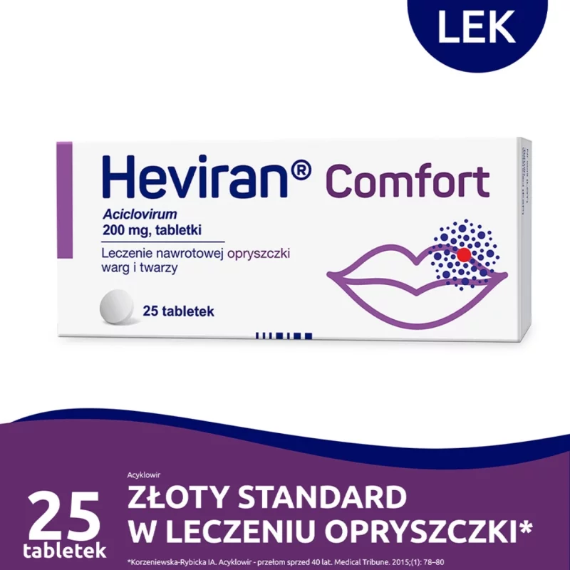 Heviran Comfort, tabletki na leczenie nawrotowej opryszczki warg i twarzy, 25 szt.