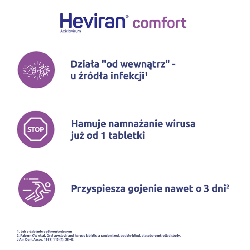 Heviran Comfort, tabletki na leczenie nawrotowej opryszczki warg i twarzy, 25 szt.