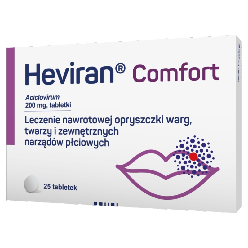 Heviran Comfort, tabletki na leczenie nawrotowej opryszczki warg i twarzy, 25 szt.